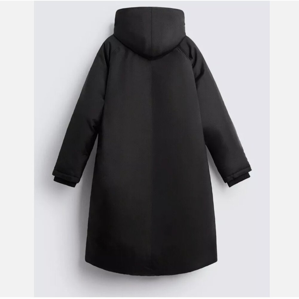 MEN Zara Charcoal Grey Black Quilted Parka With Detachable Hood Coat Size L NWT - Picture 4 of 13